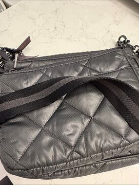 Oliver Thomas Gray Quilted Crossbody Bag with Red Trim
